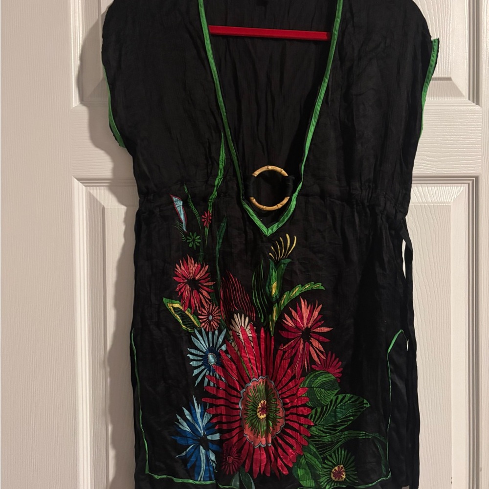 bebe Black Tunic with Colorful Floral Embroidery